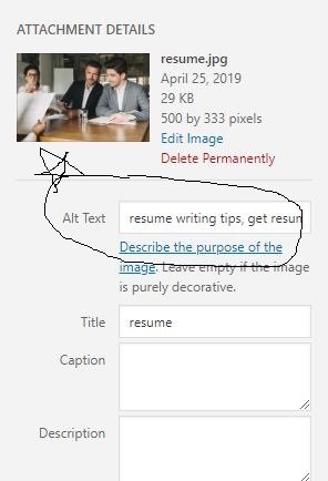 filling out alt text box on media